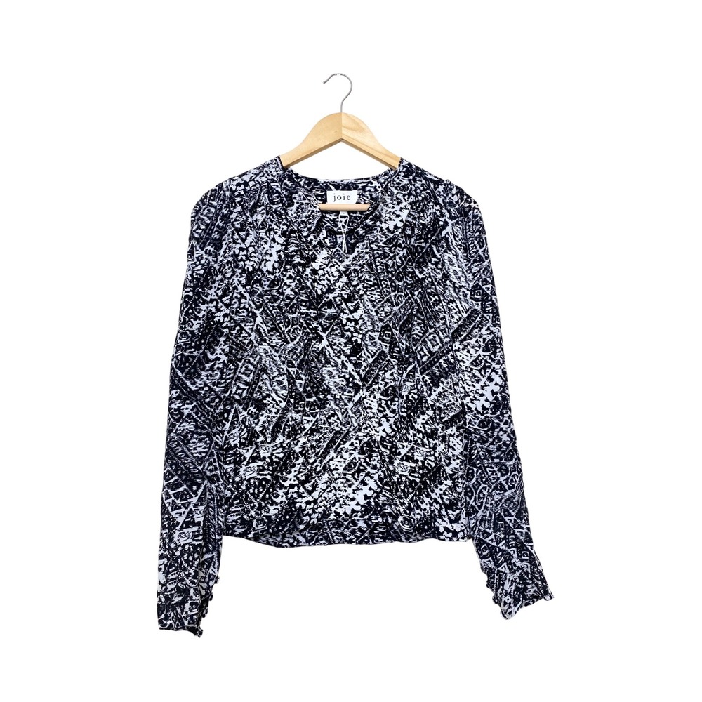 Joie Bailey Silk Blouse Porcelain Caviar Abstract Print Top Size S
